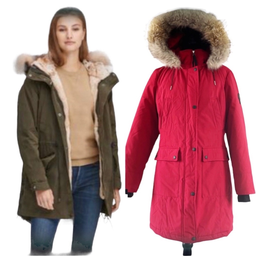 Andrew Marc Red Detachable Fur Lined Detach Hood Puffer Parka Snow Jacket Medium